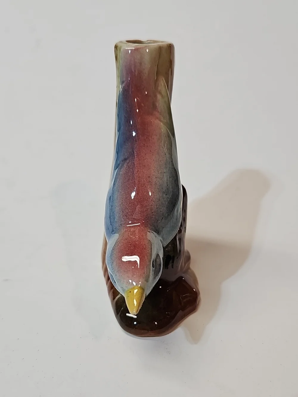 Vintage Ceramic Blue + Pink Nuthatch Bird Figural Bud Vase